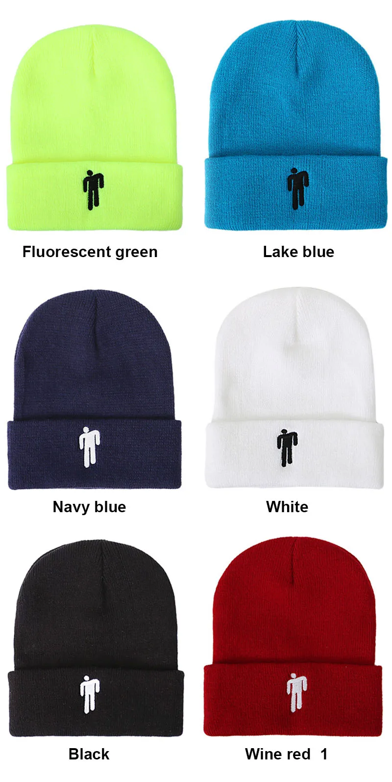 Зимняя однотонная вязаная шапка Billie Eilish Beanie, Повседневная Хип-хоп шляпы для мальчиков и девочек, шапка 19 цветная ткань, аксессуары, теплые шапки