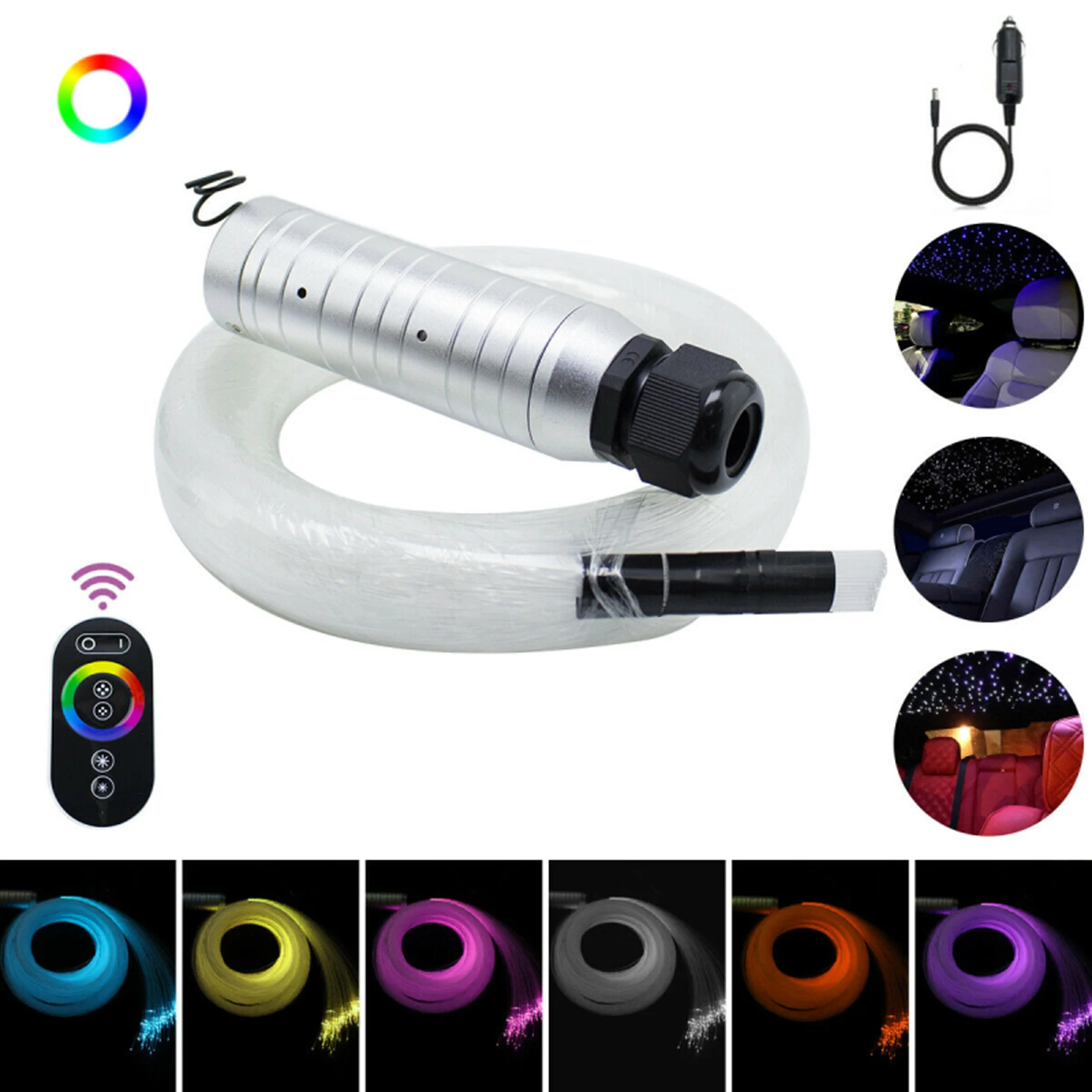 

6W RGB Car Roof Star Lights Star Ceiling Light Kits LED Fiber Optic 2M 0.75mm 150200pcs Optical Fiber With RF Control Light
