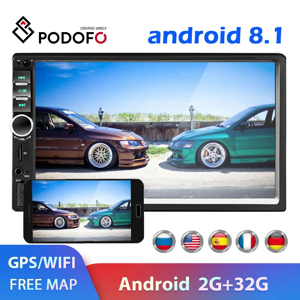 Podofo 2 din Автомобильный Радио gps мультимедийный плеер Android универсальный авто стерео 2din видео MP5 плеер авторадио gps wifi Bluetooth FM