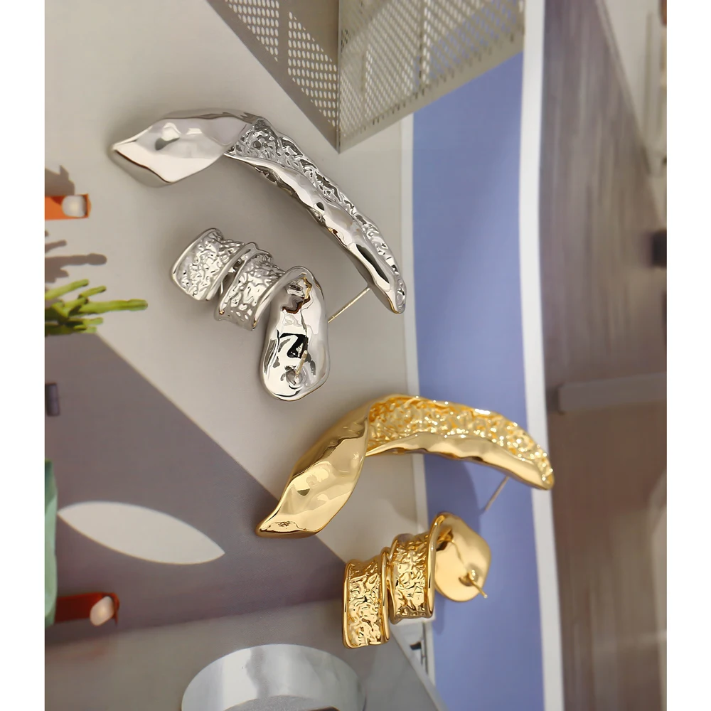 Серьги-гвоздики Yhpup неправильной формы из металла женские асимметричные медные