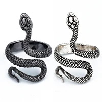 retro punk snake ring for men women exaggerated antique siver color fashion personality stereoscopic opening adjustable rings