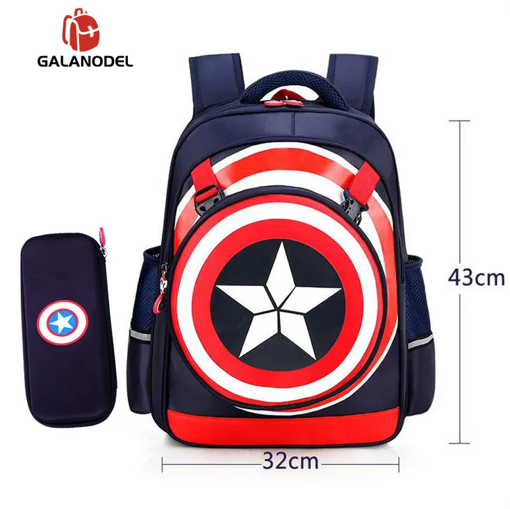 Navy big backpack 3D Мультфильм Капитан Америка детская школьная сумка мальчик рюкзак модные школьные сумки студентов рюкзак водонепроницаемый подарок ребенку - Цвет: Navy big backpack