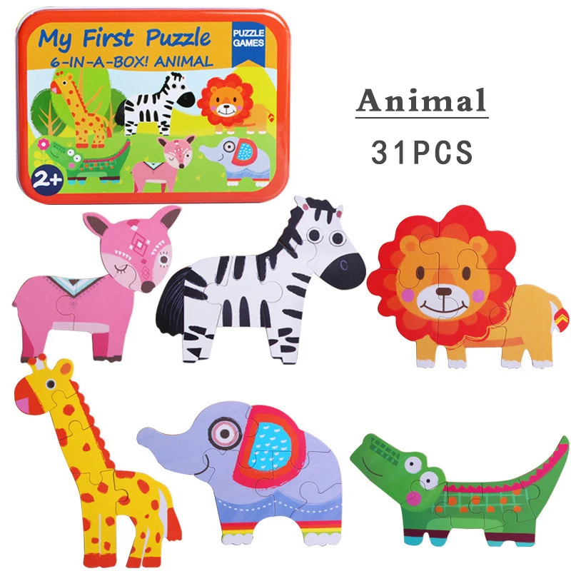 31PCS animal Новое поступление, детские игрушки, обучающая головоломка для раннего старта, когнитивные карточки, автомобильный/Фруктовый/Животный/спасательный набор, парная головоломка, подарок для ребенка - Цвет: 31PCS animal