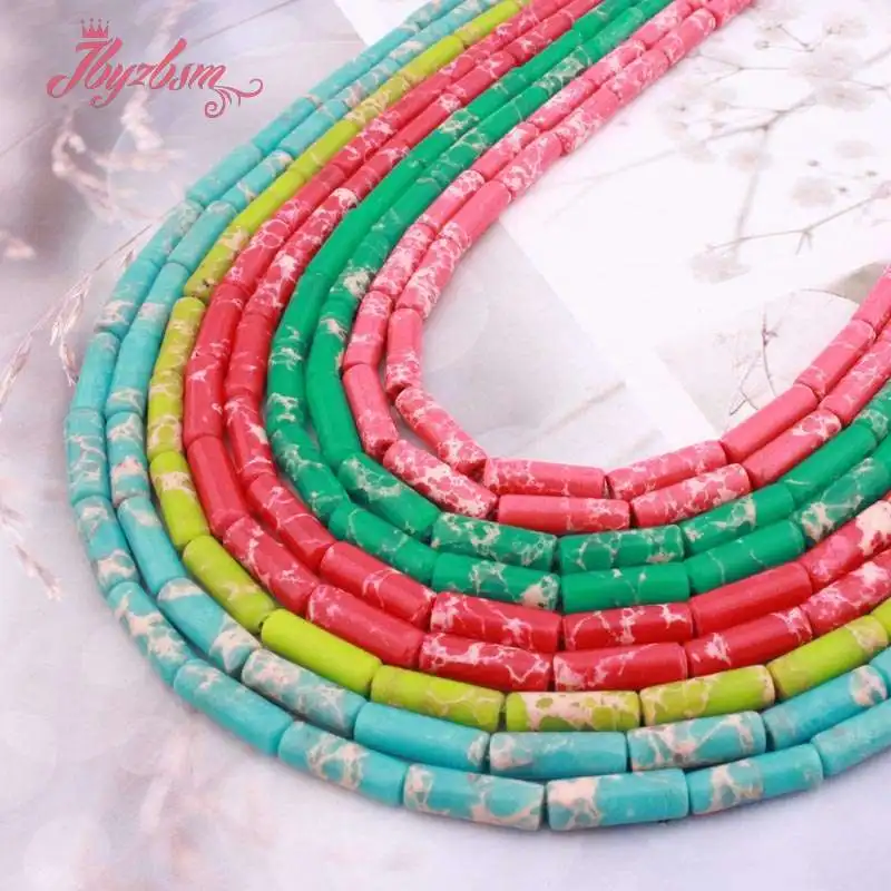 

4x12mm Natural Sea Sediment Column Shape Smooth Loose Specer Stone Beads For DIY Jewelry Making Necklace Bracelet Strand 15"