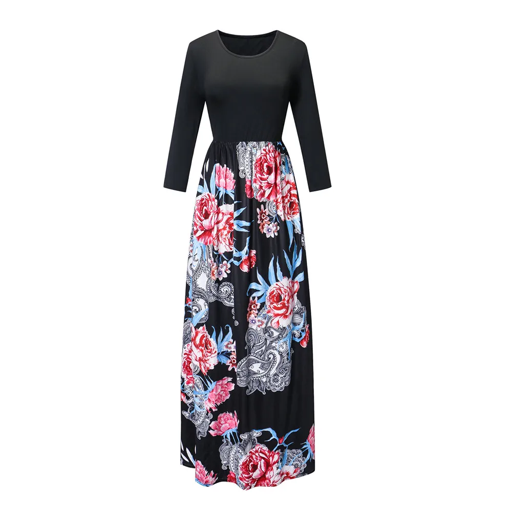 Длинное женское платье в стиле бохо летнее пэчворк с цветочным принтом