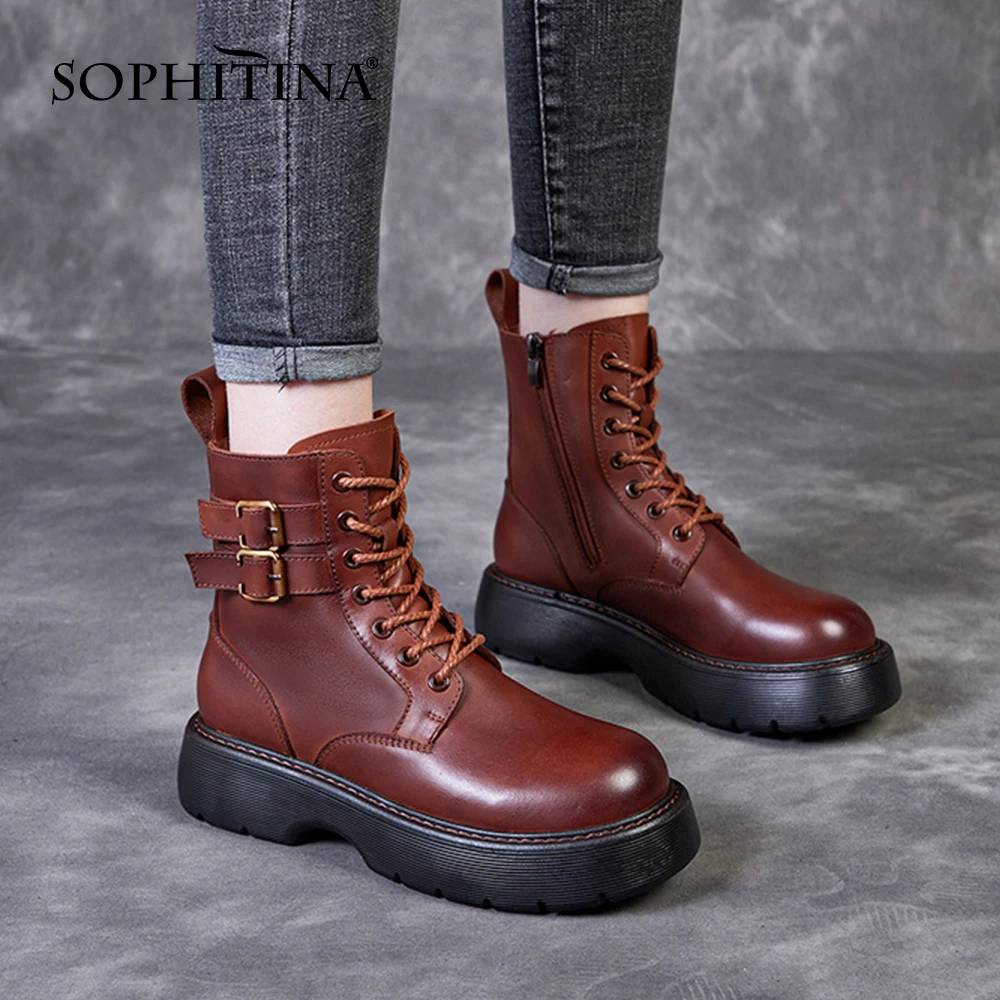 

Женские ботильоны на толстой нескользящей подошве SOPHITINA, повседневные универсальные полусапожки с пряжкой и круглым носком, HO580