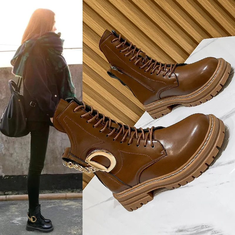 

Autumn and winter new round head lace-up platform Martin boots fashion European and American short tube boots