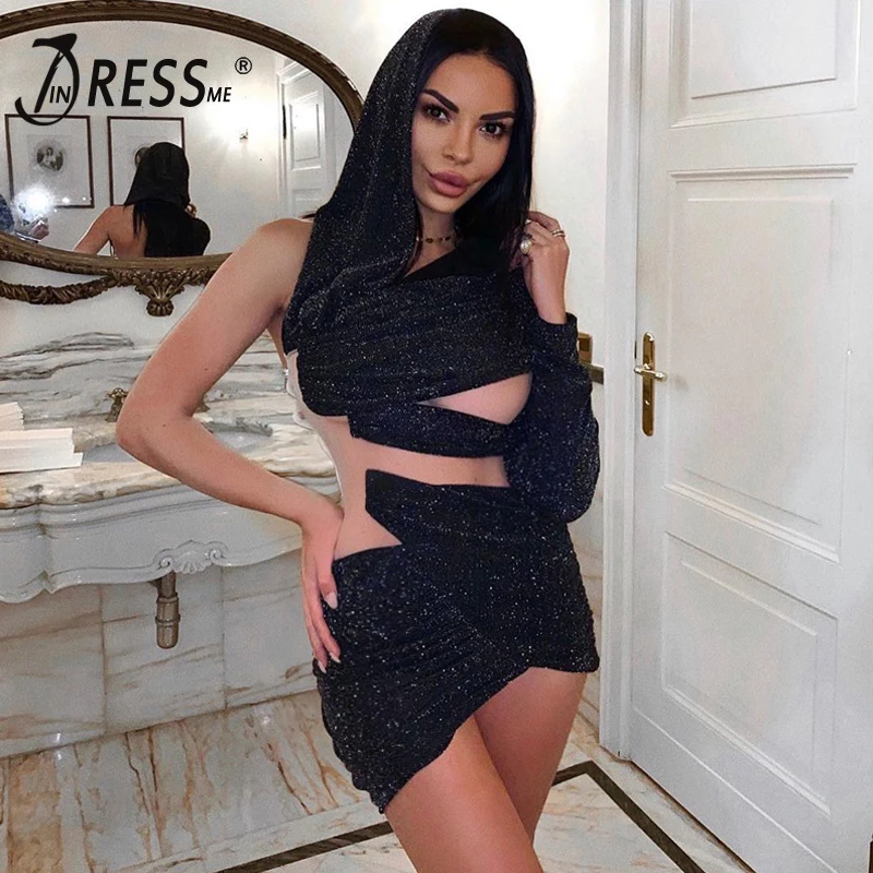 Женское Асимметричное мини платье с открытой спиной INDRESSME Клубное облегающее v