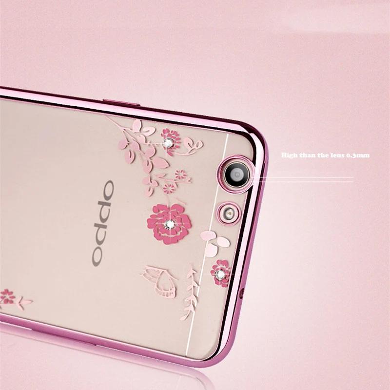 Чехол с цветами и стразами для OPPO F5 A73 A33 A37 A53 A57 A59 A77 F1S R7 R9 R11 Plus A83 F3 F7 F9 A3 A5 R17 Pro