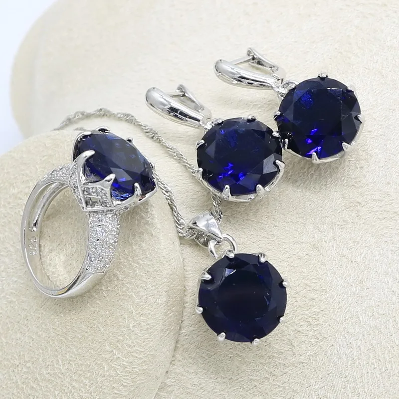Темно синий полудрагоценный серебряный цвет искусственный браслет серьги