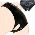 Женские Эротические трусики из искусственной кожи с открытой промежностью, нижнее белье, стринги, фетиш, сексуальные фэнтезийные блестящие латексные трусики