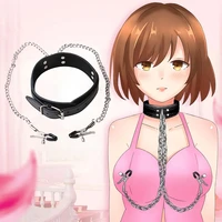 slave bdsm bondage collar dog chain nipple clamps leather necklace chain fetishs gear role play product sex toys for couples