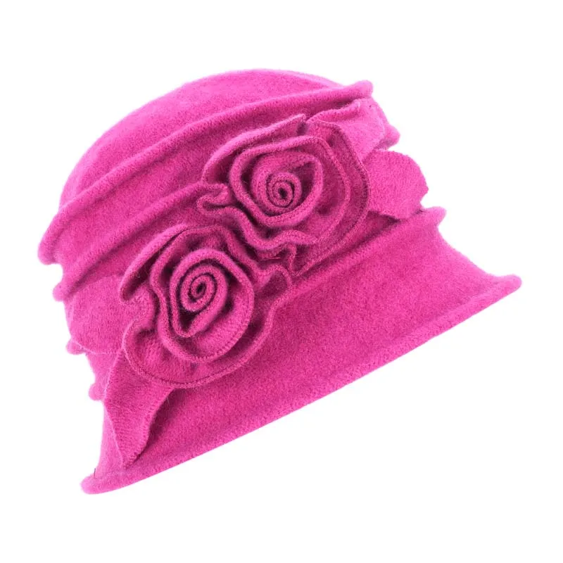 Hot Pink Lawliet/женские зимние шапки из чистой шерсти с цветочной отделкой; теплая Женская Шапка-бини; одежда-ведро; фетровая шляпка для церкви; Повседневная Skullies A287 - Цвет: Hot Pink