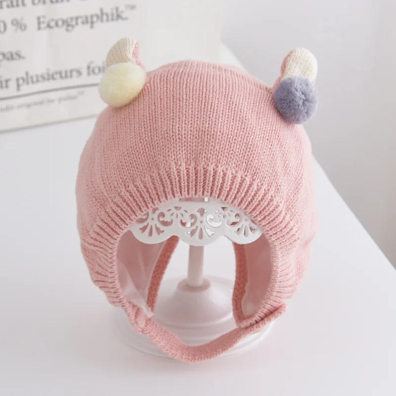 

W140 3-18 Month Baby Hat Autumn and Winter Newborn Boy Girl Skull Caps Children's Knitted Warm Ear Caps Girl's Beanies