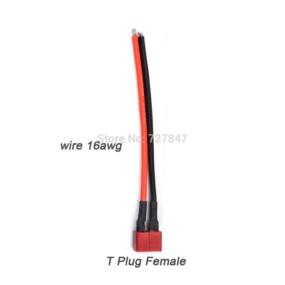 T plug Female 16awg XT90 XT60 XT30 EC5 EC3 EC2 T разъем мужской/женский разъем силиконовый провод 12/14/16AWG RC кабель батареи 90 мм/100 мм - Цвет: T plug Female 16awg