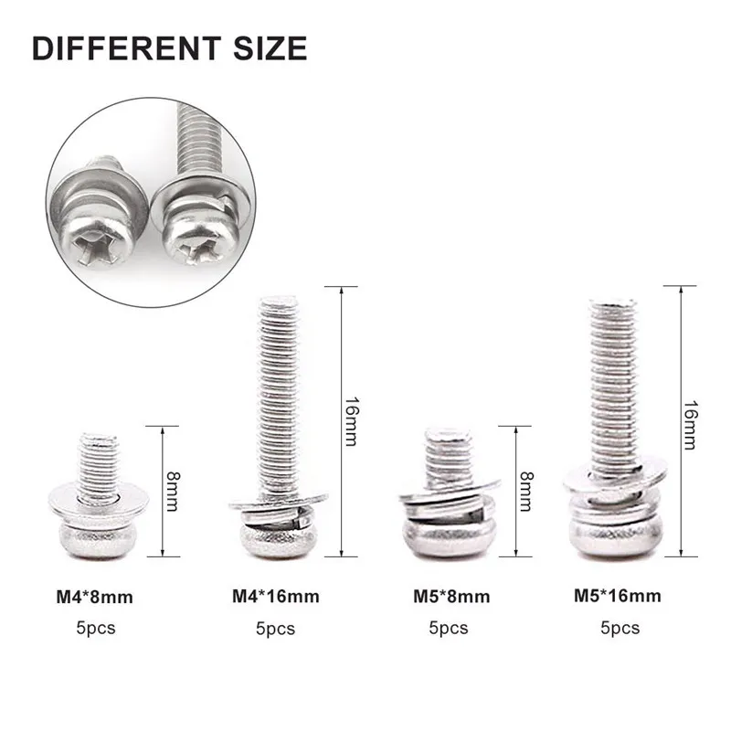 160 pcs M2 M2.5 M3 M4 M5 304 Stainless Steel Pan Head Screws Nuts Assortment Kit with Storage Box |