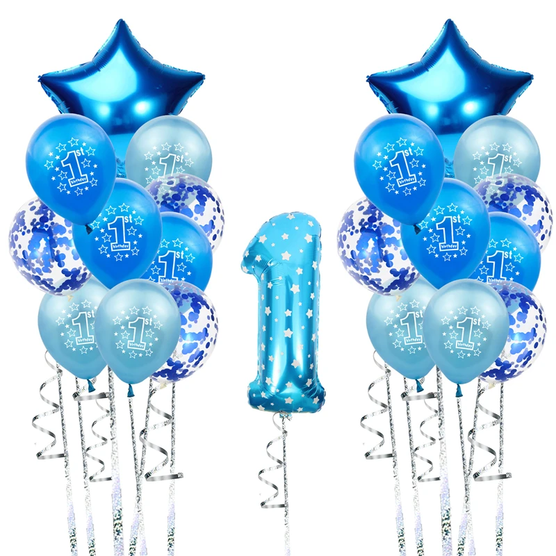 

Blue 1st Birthday Balloons Star Foil Balloon Confetti Latex Ballons Happy Birthday Party Decorations Kids Party Globos Supplies