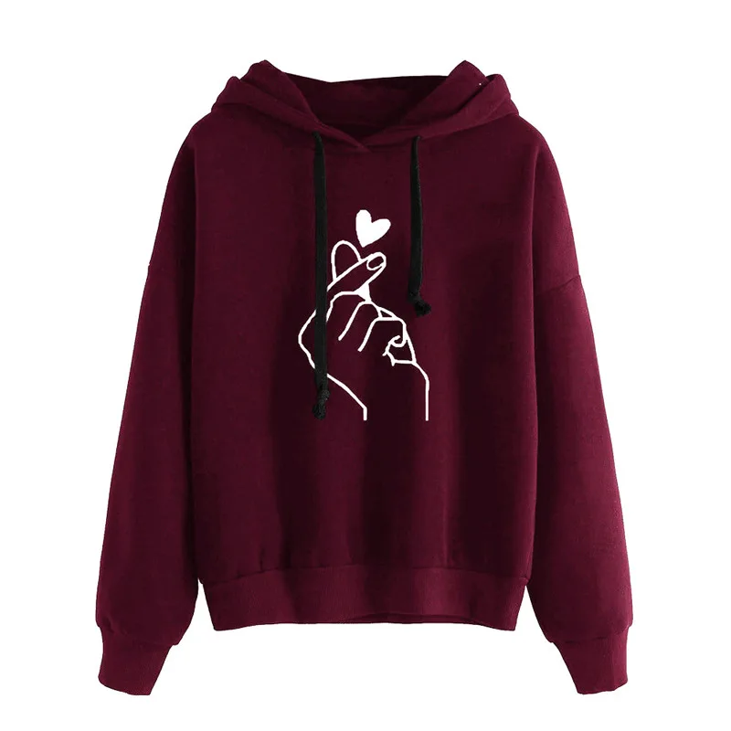 Oversized Women Sweatershirt Heart Print Hoodies Harajuku Kawaii Hooded Spring Autumn Female Hooded Aesthetic Female Clothing
