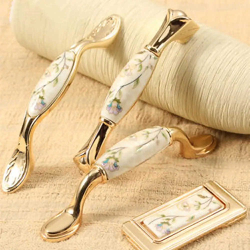 Ручка двери шкафа Европейская керамическая ручка 96 Золотой Американский ящик