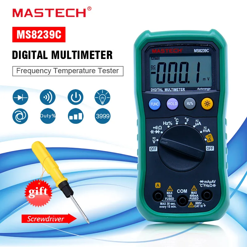 MASTECH Digital Multimeter MS8239C Handheld Auto range AC DC Voltage AC Current Capacitance Frequency Temperature Tester