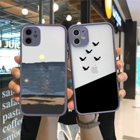 cartoon animal cat scenery phone case for iphone 12 11 mini pro xr xs max 7 8 plus x matte transparent gray back cover