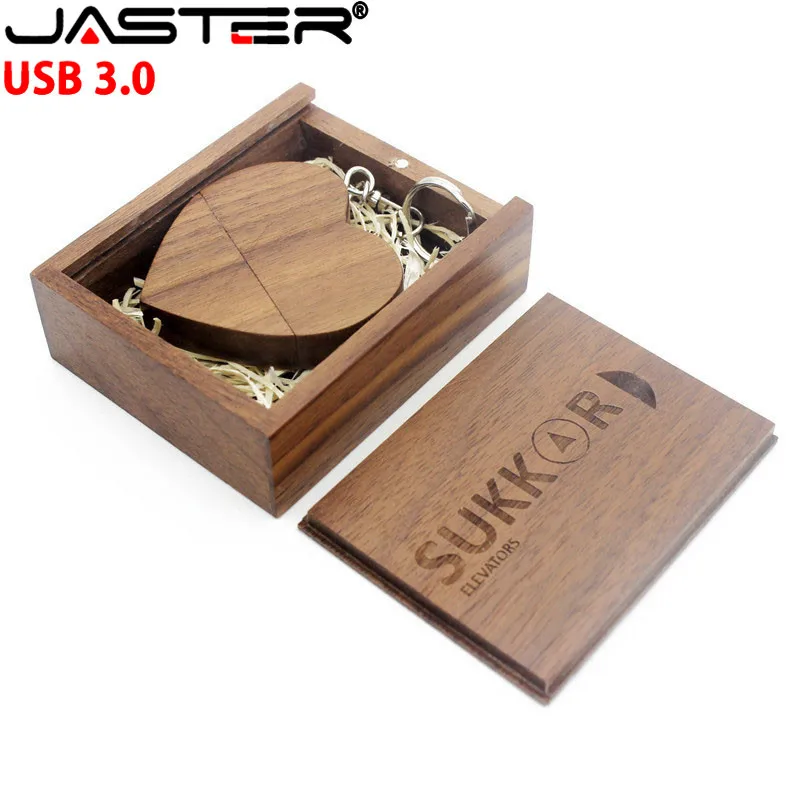JASTER USB 3 0 Пользовательский логотип деревянное сердце + коробка карта памяти Флеш