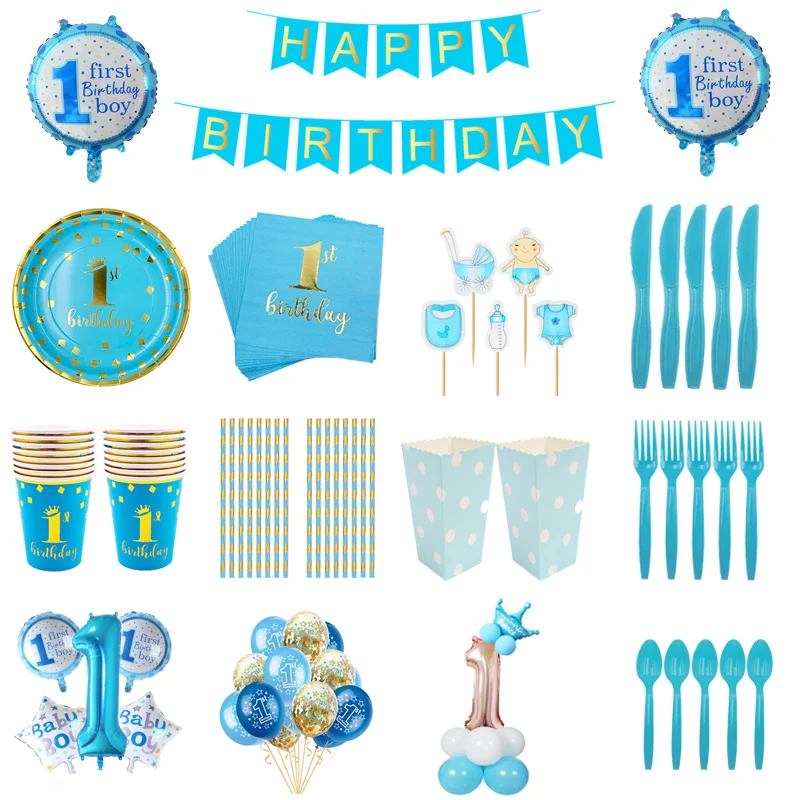 

Baby 1st Happy Birthday Party Decorations Napkins Plates Cups Straws Baby shower Girls Kids Boys Toys Gifts Disposable Tableware