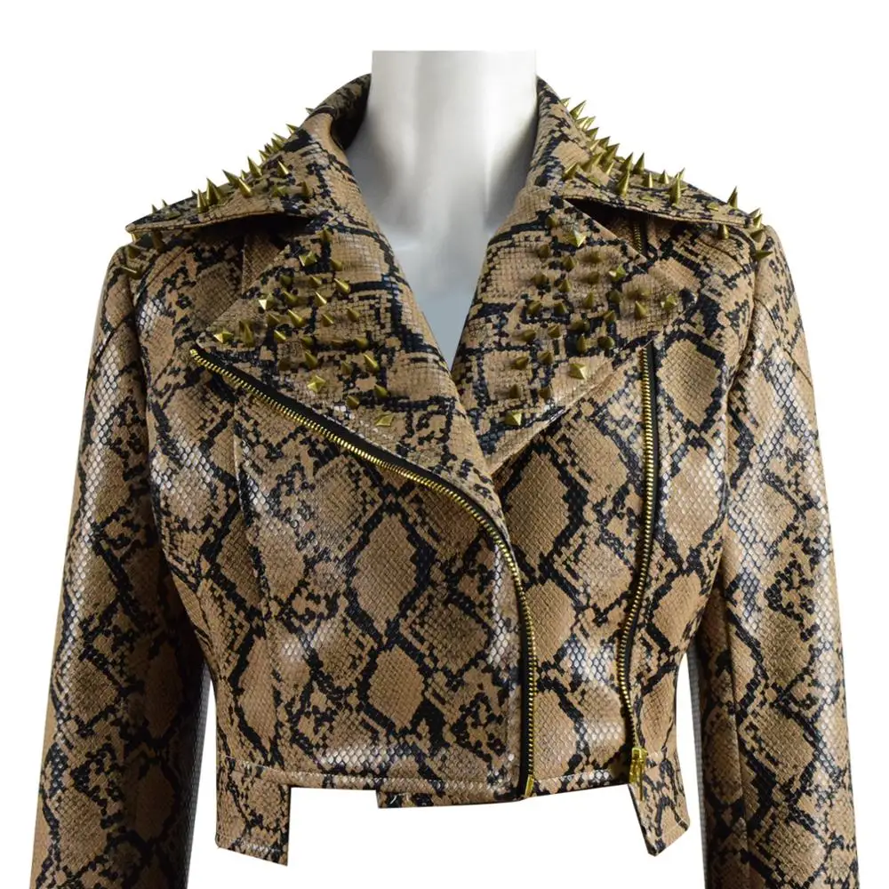

Cossky Cheetah Leopard Rivet PU Jacket Skirt Women Cosplay Costume