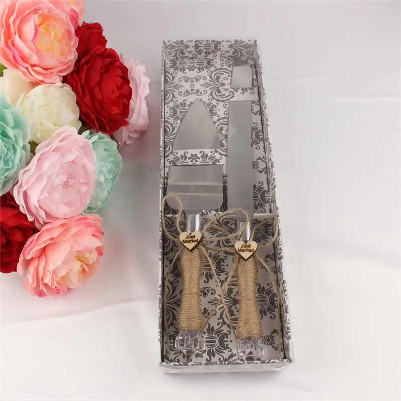 2 шт. торт Ножи комплект лопат Свадебная вечеринка из натурального джута ручки