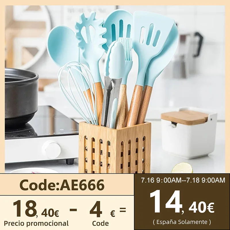 Силиконовая кухонная утварь антипригарный шпатель суповая ложка деревянная