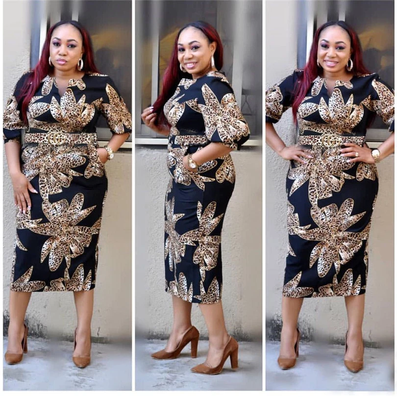 2019 женское платье в африканском стиле с модным принтом тонкое длинными рукавами