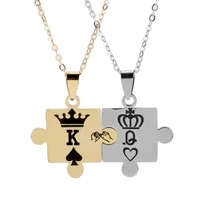 crown king queen poker couple jigsaw puzzle necklaces fashion kq letter jigsaw puzzle lovers necklaces for lovers