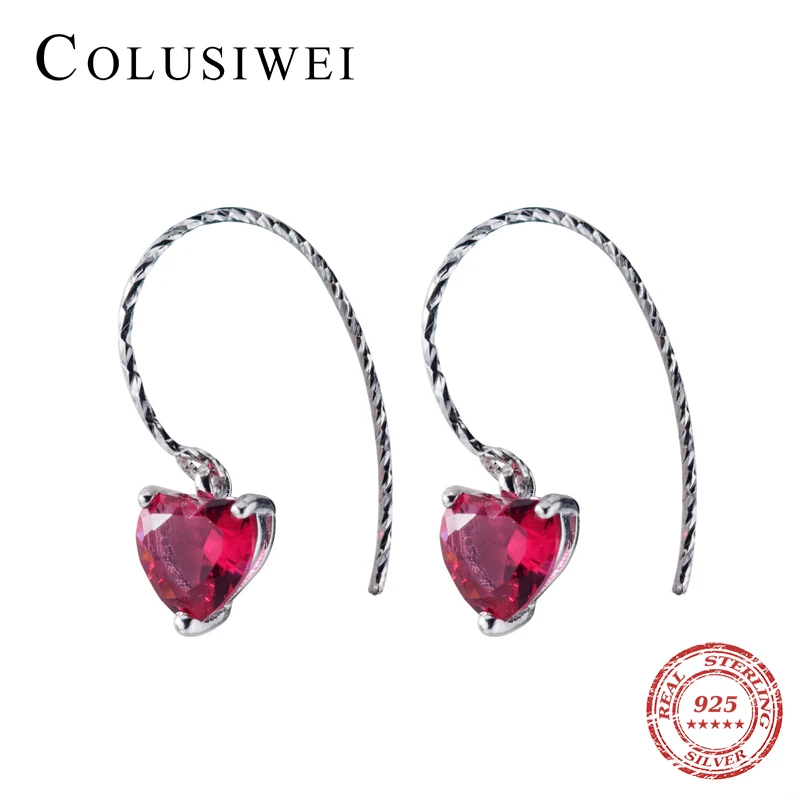 

Colusiwei Romantic Sterling Silver 925 Red Crystal Love Hearts Stud Earring for Women Hook Earring Fine Jewelry Valentine's Gift