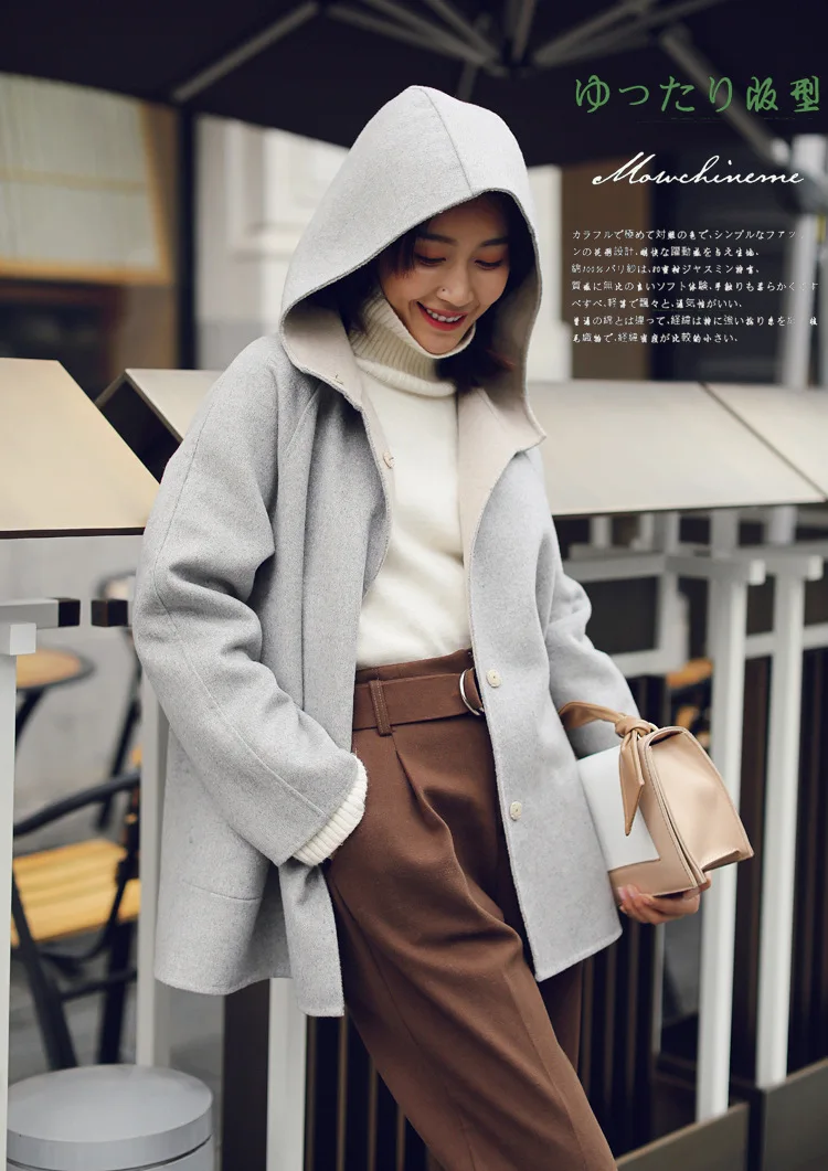 

Shuchan Hooded Coats and Jackets Women Covered Button Pockets Solid Woman Short Woolen Coat Loose 2019 Autumn Winter Warm