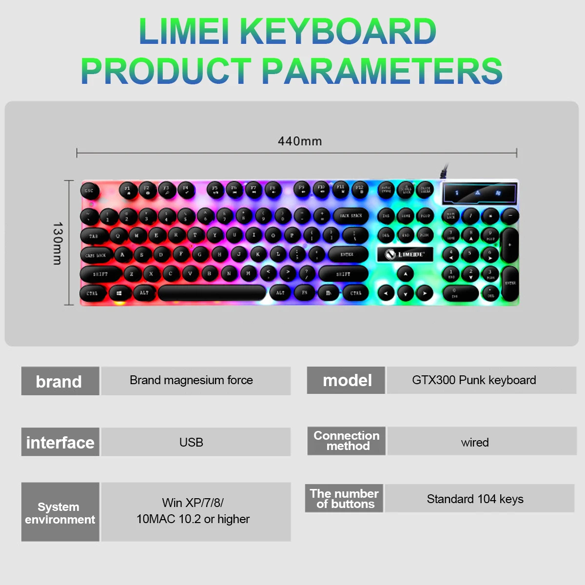 ankndo round punk style keyboard rgb grading gamer keyboard 104 keys round retro keycap key board laptop pc accessories free global shipping