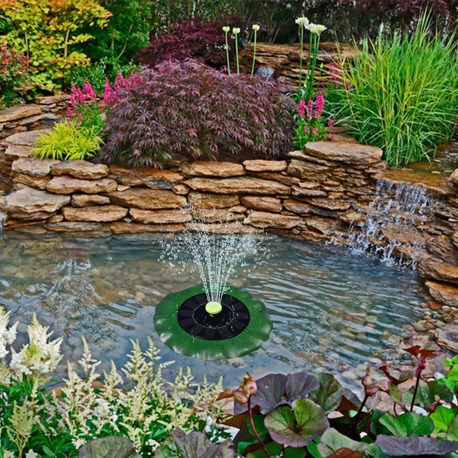 

2021 New Garden Decorative Solar Fountain Floating Lotus Leaf Shaped Swimming Pools Fountain For Park Pond