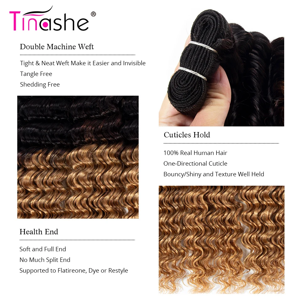 Tinashe волосы глубокая волна пряди 1B 27 медовый блонд Омбре Remy бразильские