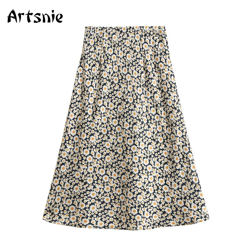 Artsnie винтажная длинная юбка макси с цветочным принтом женская летняя пляжная