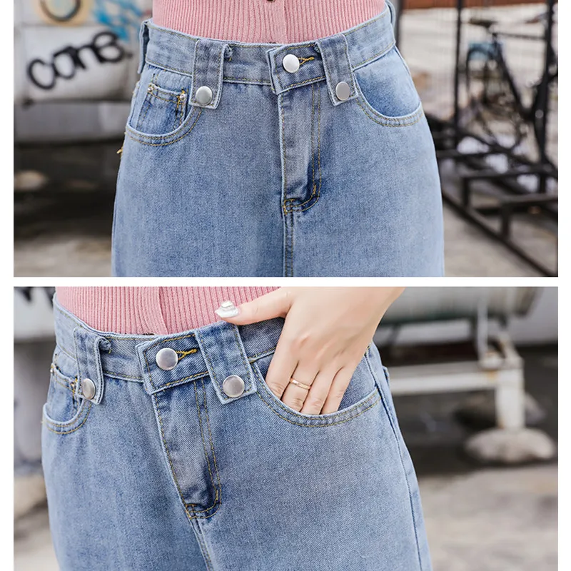 Мода 2019 весна осень женские с высокой посадкой широкие брюки джинсы джинсовые