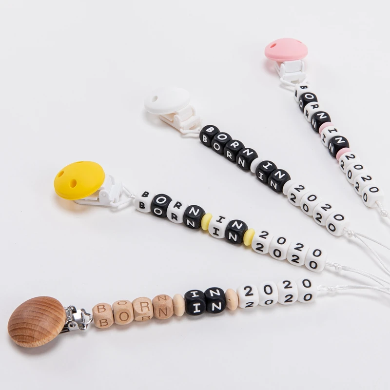 

1 pc Personalized Name Silicone Chew Beads Pacifier Clip Dummy Chain Holder Cute Soother Chains Baby Teething Toy Baby Chew Gift