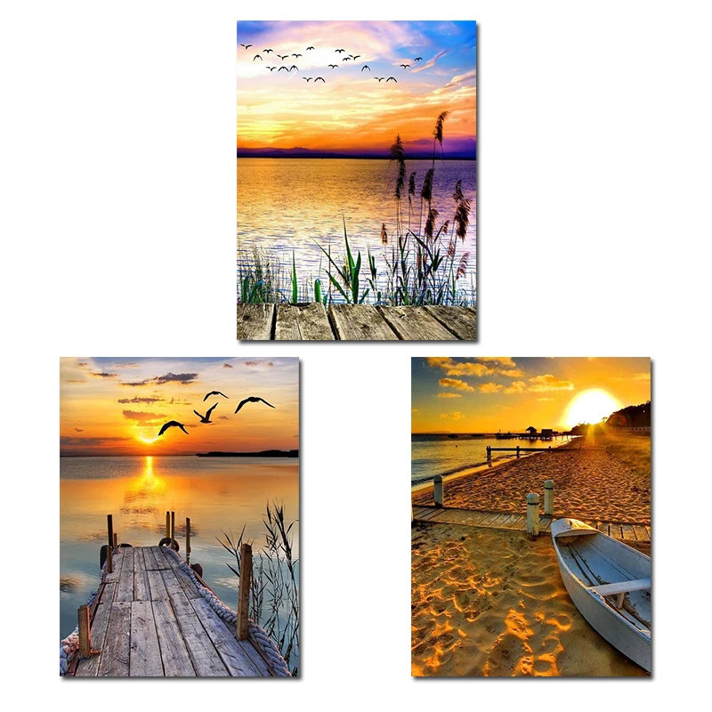 

5D Diy Diamond Embroidery Mosaic Lake Sun Landscape Painting Full Rhinestone Scenery Pictures Wall Art Home Handmade Decoration