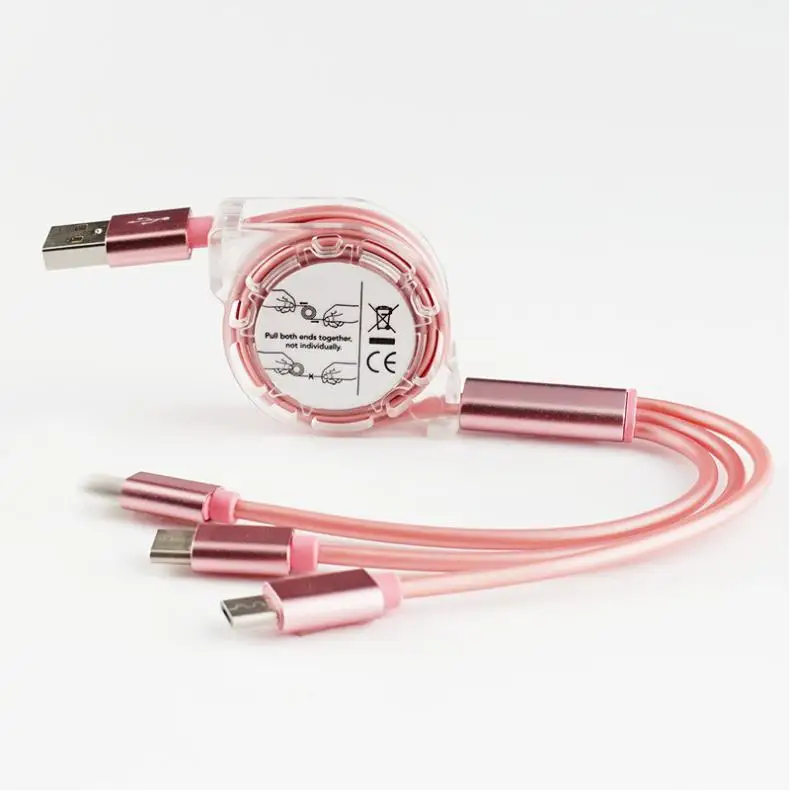 I M Multi 3 в 1 кабель для быстрой зарядки type C Micro USB разъем USB кабель для быстрой зарядки для IPhone X 8 7 6 для Android samsung Mi - Цвет: Розовый