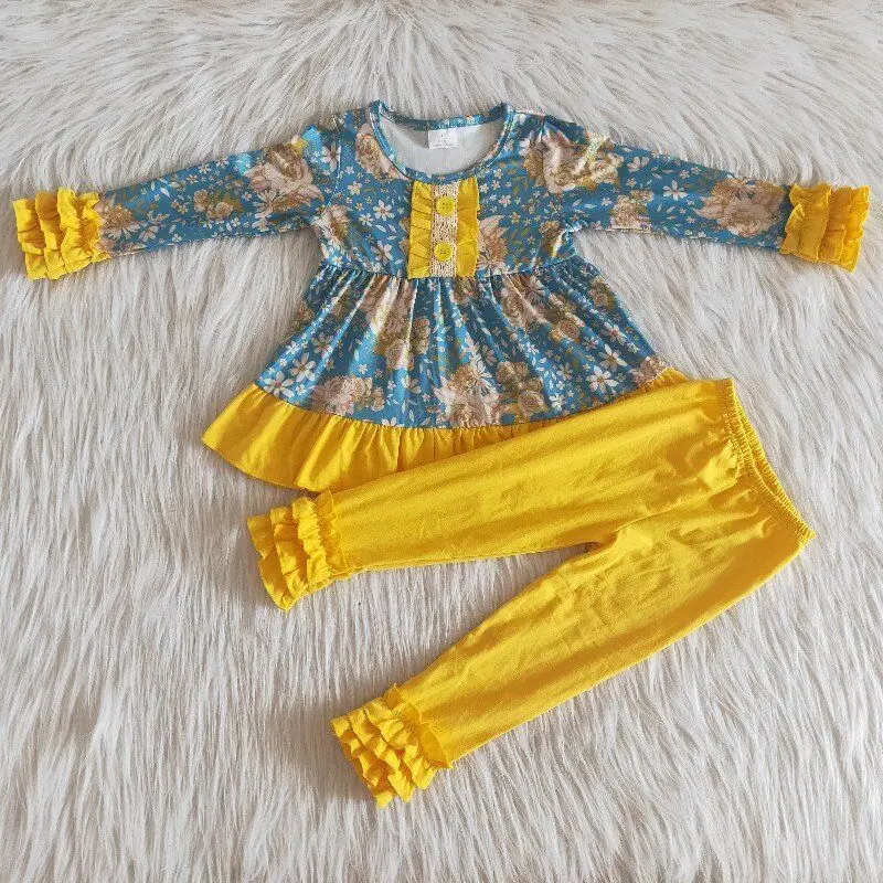 

Winter girl suit jacket milk silk blue floral comfort pants trousers pure cotton yellow
