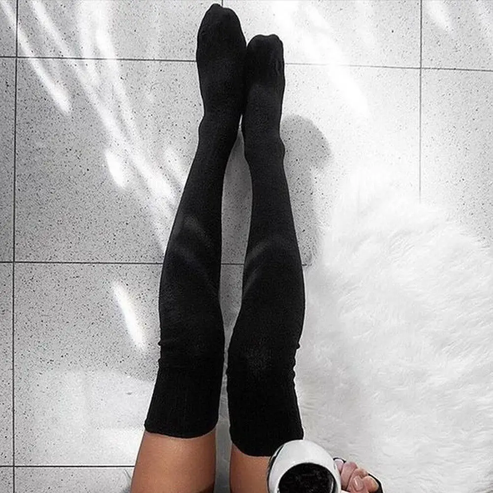 Women Over Knee Socks Fashion Female Sexy Stockings Warm Long Boot Knit Thigh-High Gray Khaki Blue Black