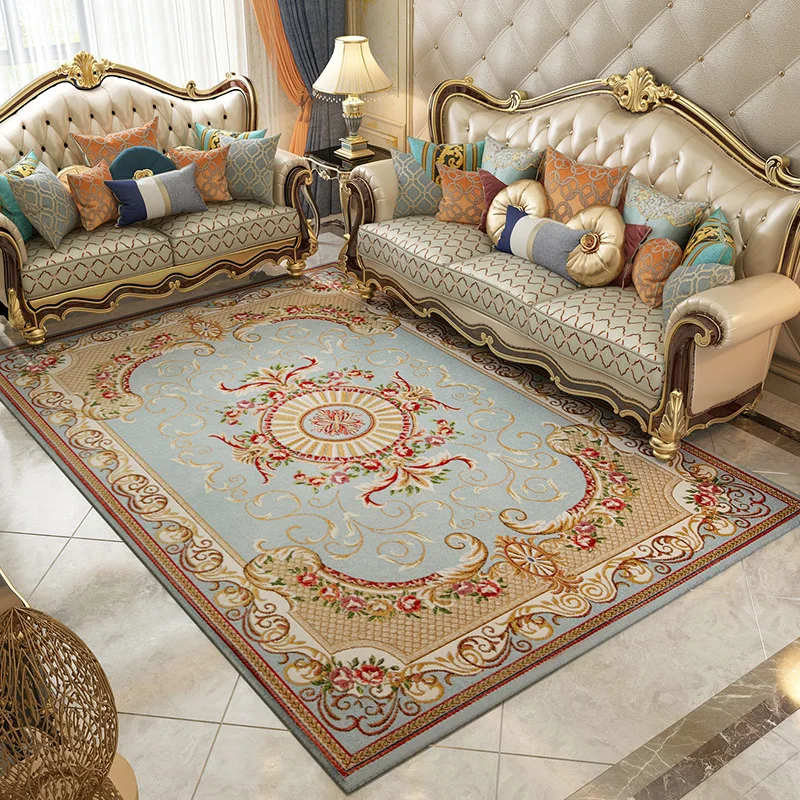 

Europe Style Blue Floral Carpet For Living Room Bedroom Royal Palace Pattern Rugs Jacquard Vintage Woven Carpet Anti-Slip Mat