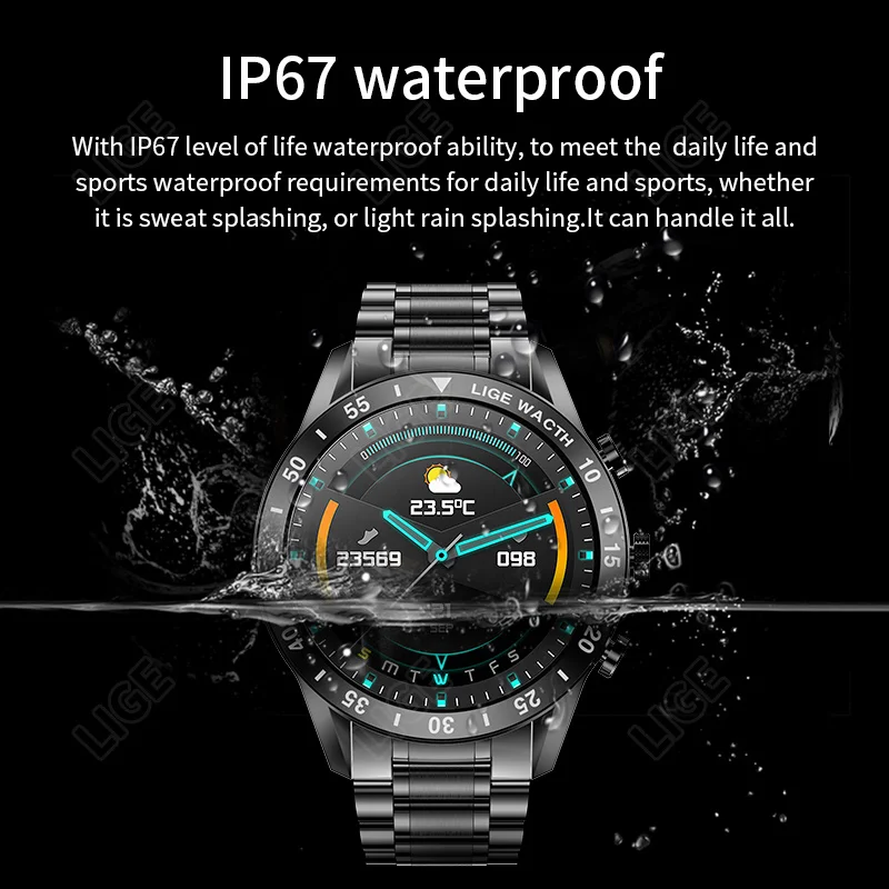 LIGE 2022 New Bluetooth Call Smart Watch Men Sports Fitness Tracker Steel Band Watches Full Touch IP67 Waterproof Smartwatch | Электроника