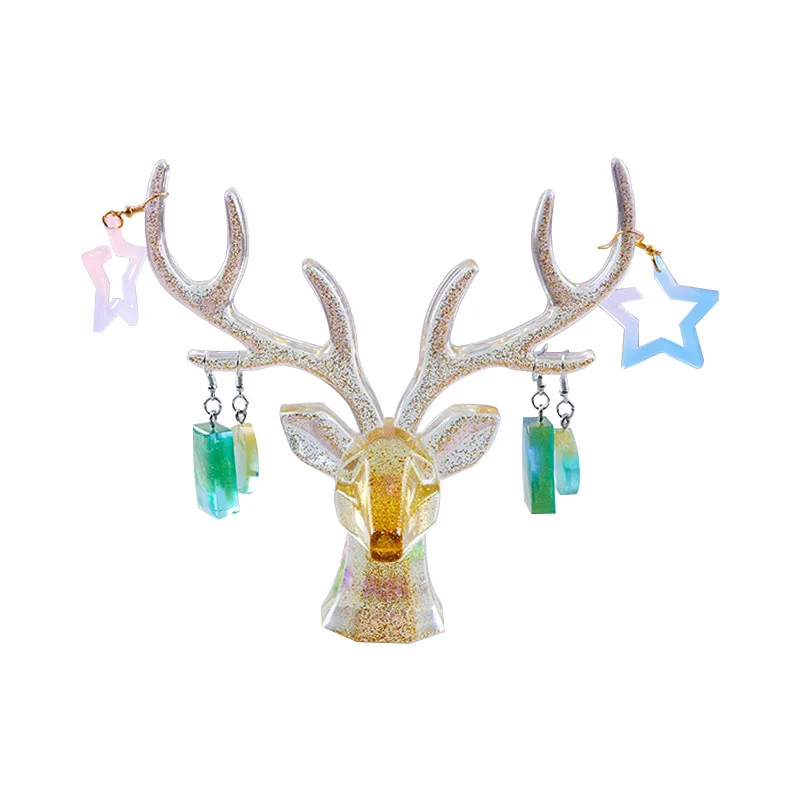

New Deer Head Mirror Silicone Mold DIY Crystal Epoxy Pendulum Earrings Jewelry Storage Shelf Mold