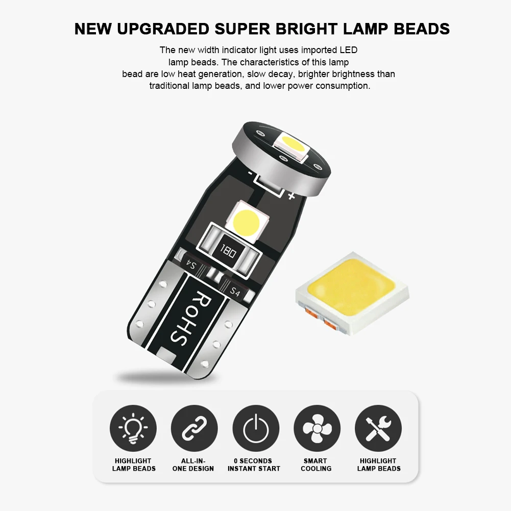 

10pcs T10 501 194 W5W 7020 3SMD License Plate Light Bulbs Super Bright Canbus Error Free Xenon White LED Wedge Light Bulb