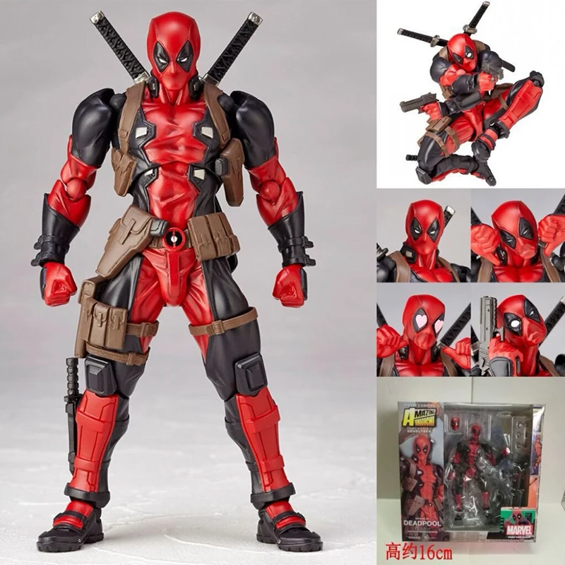 Marvel Revoltech Deadpool Action Figure Yamaguchi Superhero X-Men Figurine Toy Doll Gift