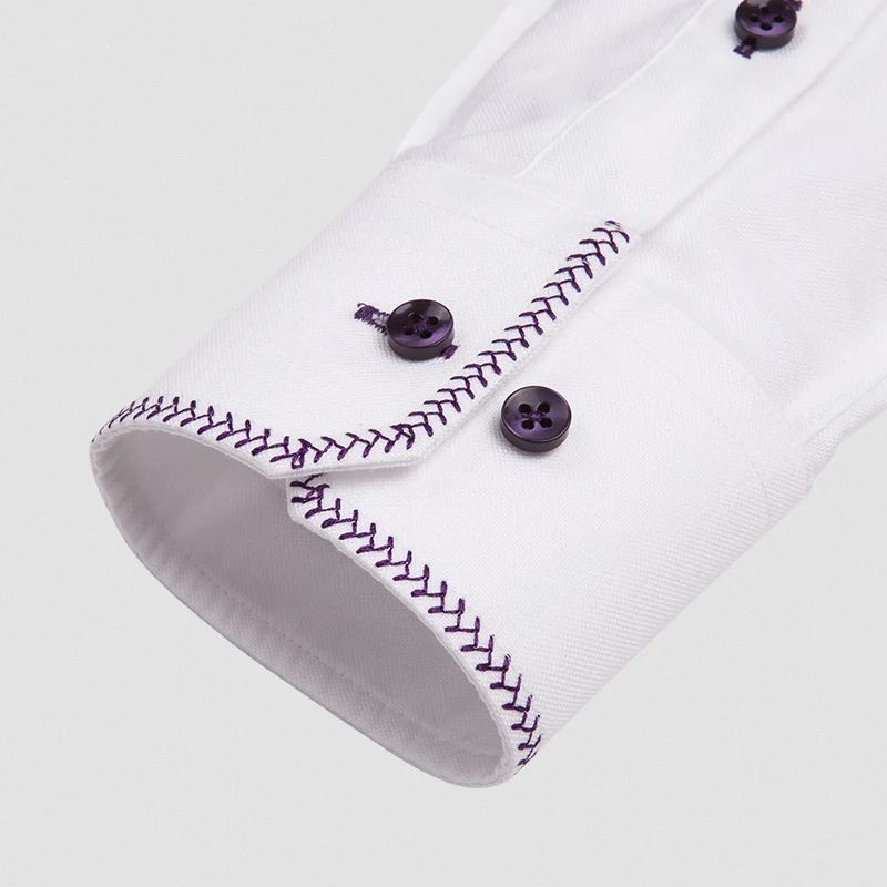 Deepocean Embroidery High Neck White Blouse Long Sleeve Pure Cotton Slim Gold Purple Casual Shirts FOR MAN 100COTTON